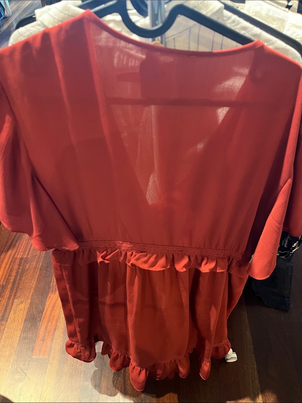 miami Deep Red V-Neck Ruffle Button Front Tunic - Picture 6 of 6